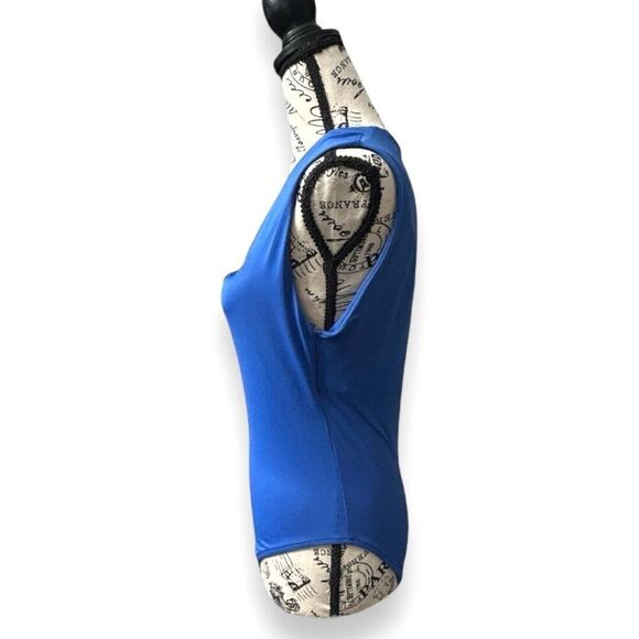 Zara L Blue Bodysuit Square Neck Sleeveless Tank Top Stretch Fitted Minimal NWT - Picture 7 of 10